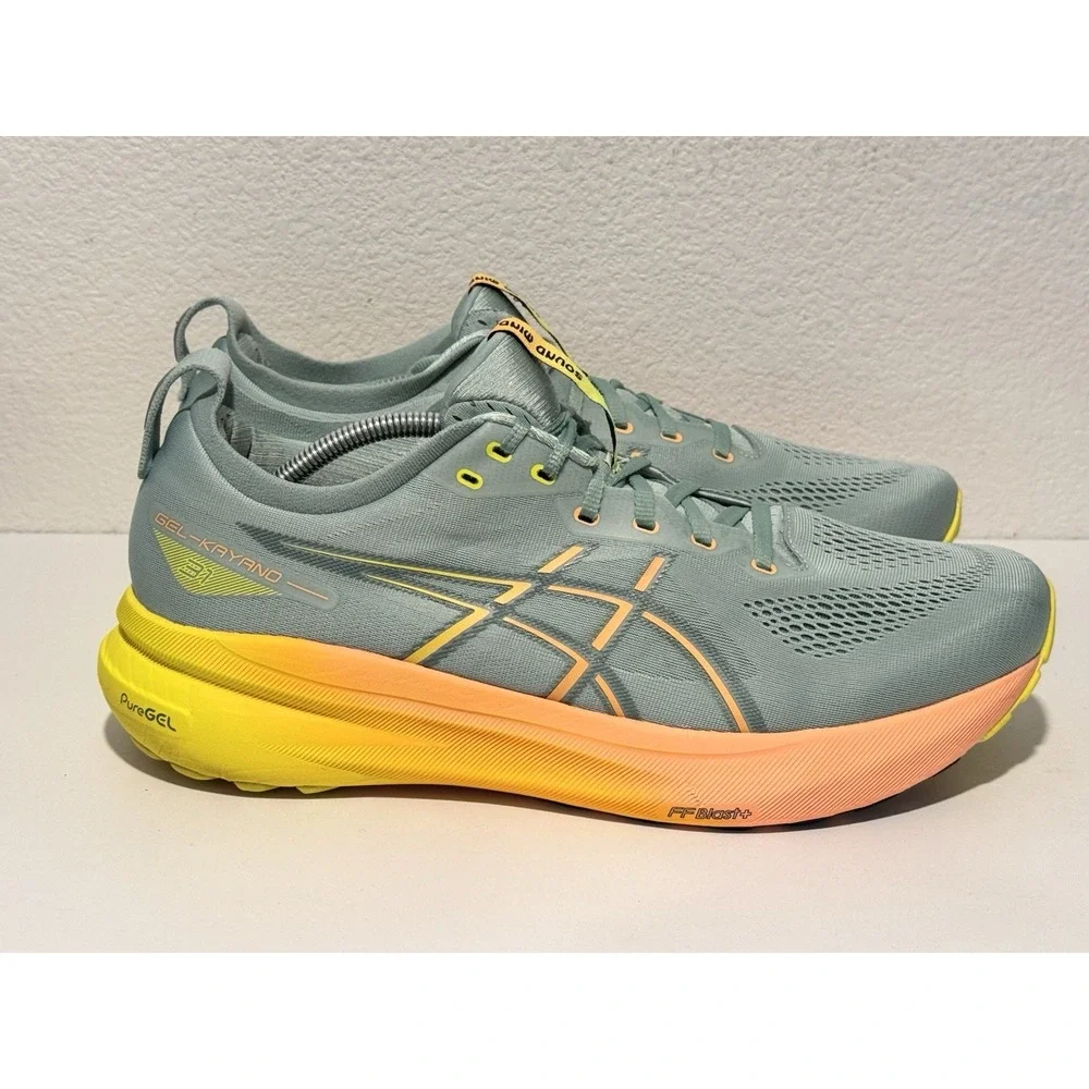 Asics Gel Kayano 31 Paris Running Shoe Mens Sz 13 Light Celadon Safety Yellow